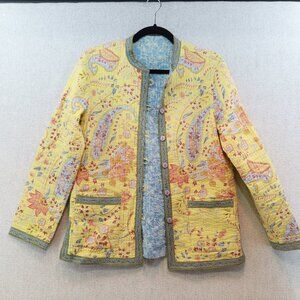 PROVENCE d'amour Yellow Blue Quilted Floral Reversible Jacket, Sz Small